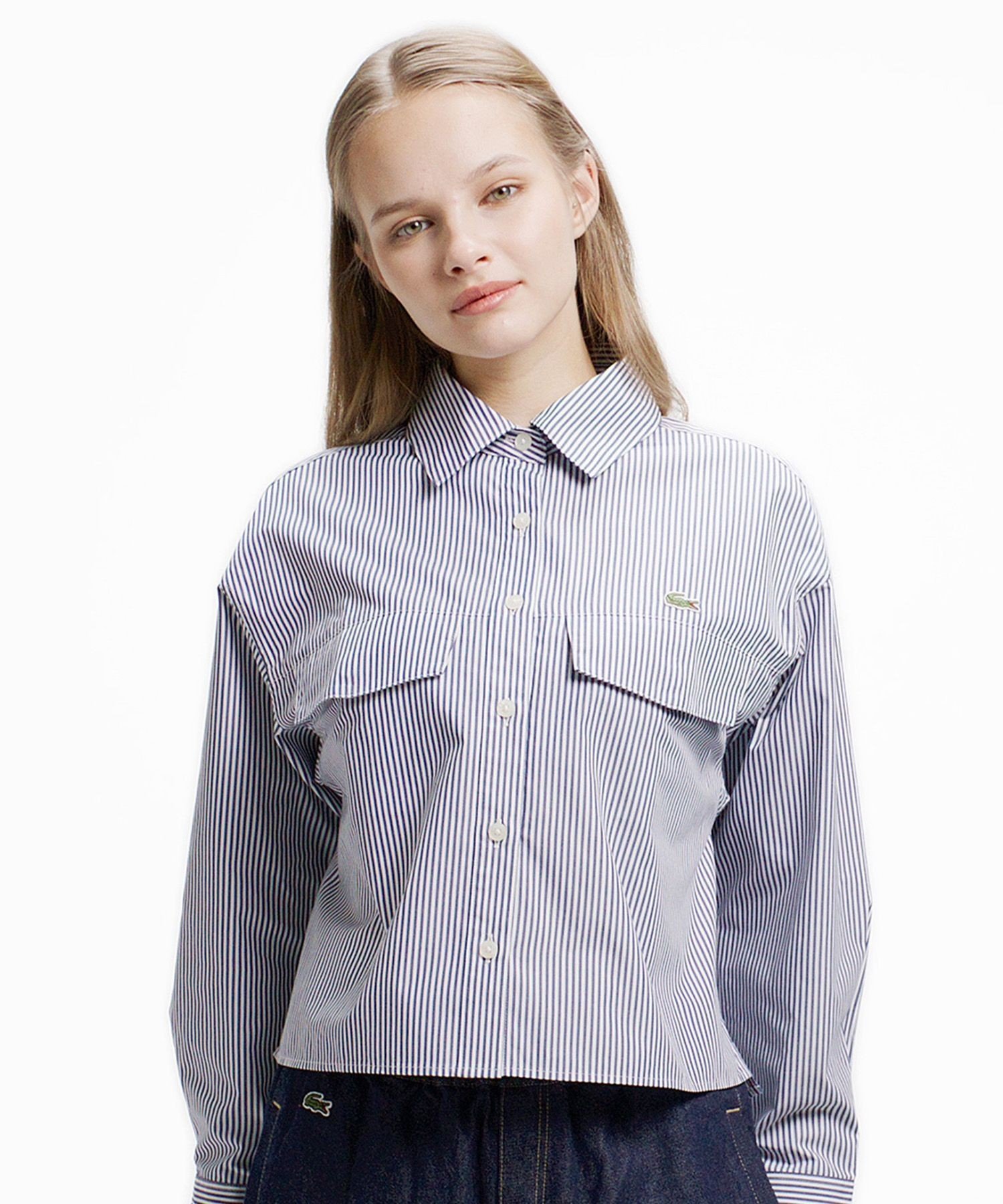 Рубашка LACOSTE полосатая укороченная, Navy