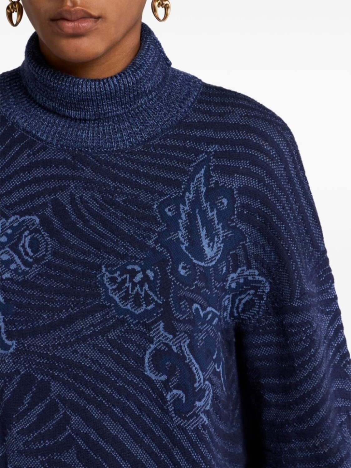 Жаккардовый свитер с высоким воротом ETRO, синий — фото 4