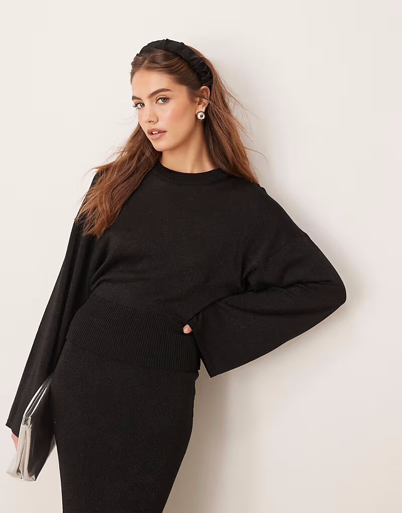 

Gina Tricot coord металлизированный тонкий трикотажный свитер с широкими рукавами черного цвета