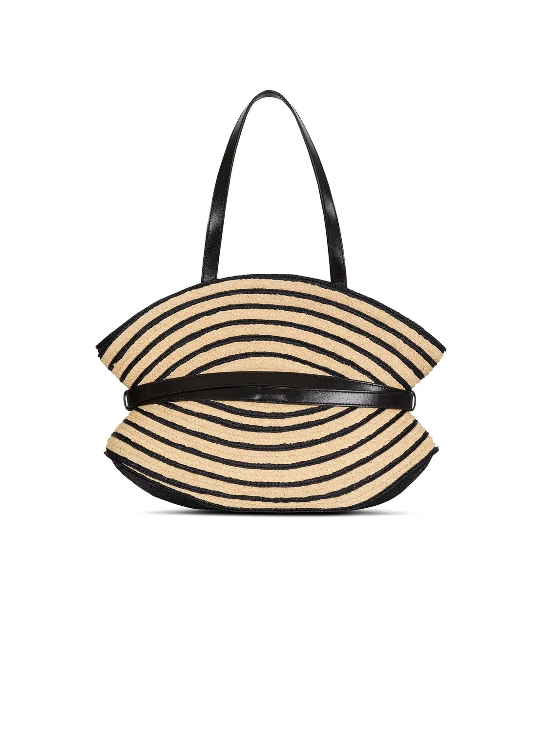 Сумка Medium Shuffle из гладкой кожи и двухцветной рафии BALMAIN, бежевый — фото 4