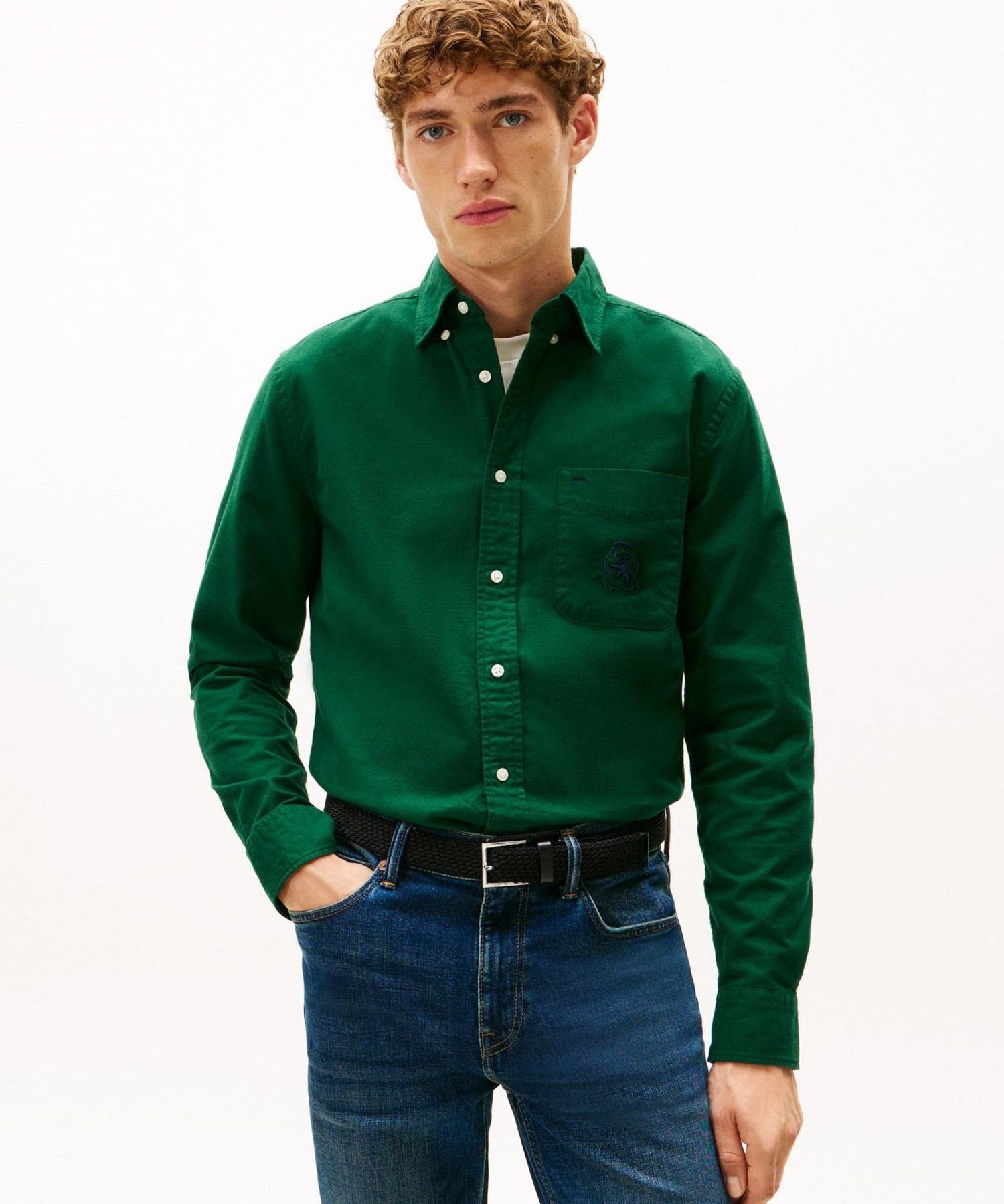 Рубашка с начесом из оксфордской ткани с гербом и карманом TOMMY HILFIGER, Green L6K