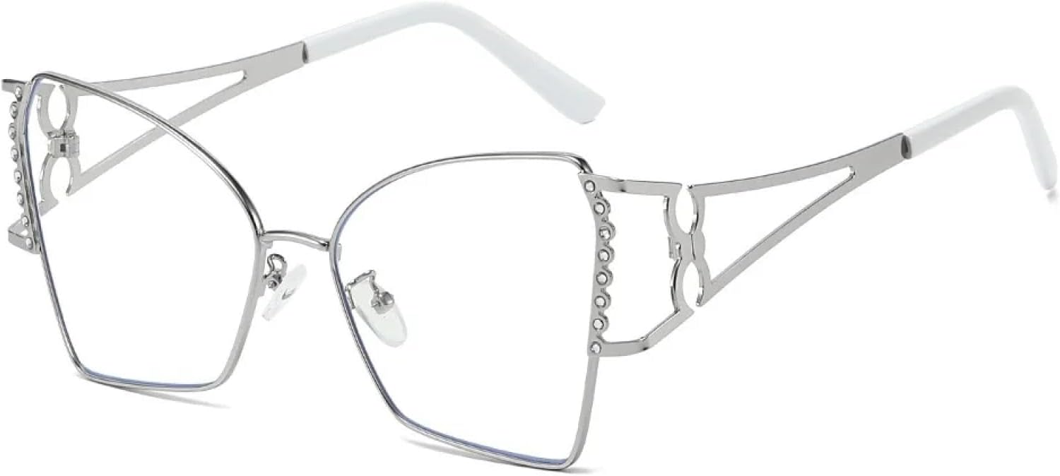 

Модные солнцезащитные очки в форме «кошачий глаз» из металла для женщин, защита от УФ-излучения UV400, качественные стильные солнцезащитные очки для мужчин TKKTLLT, Silver Clear