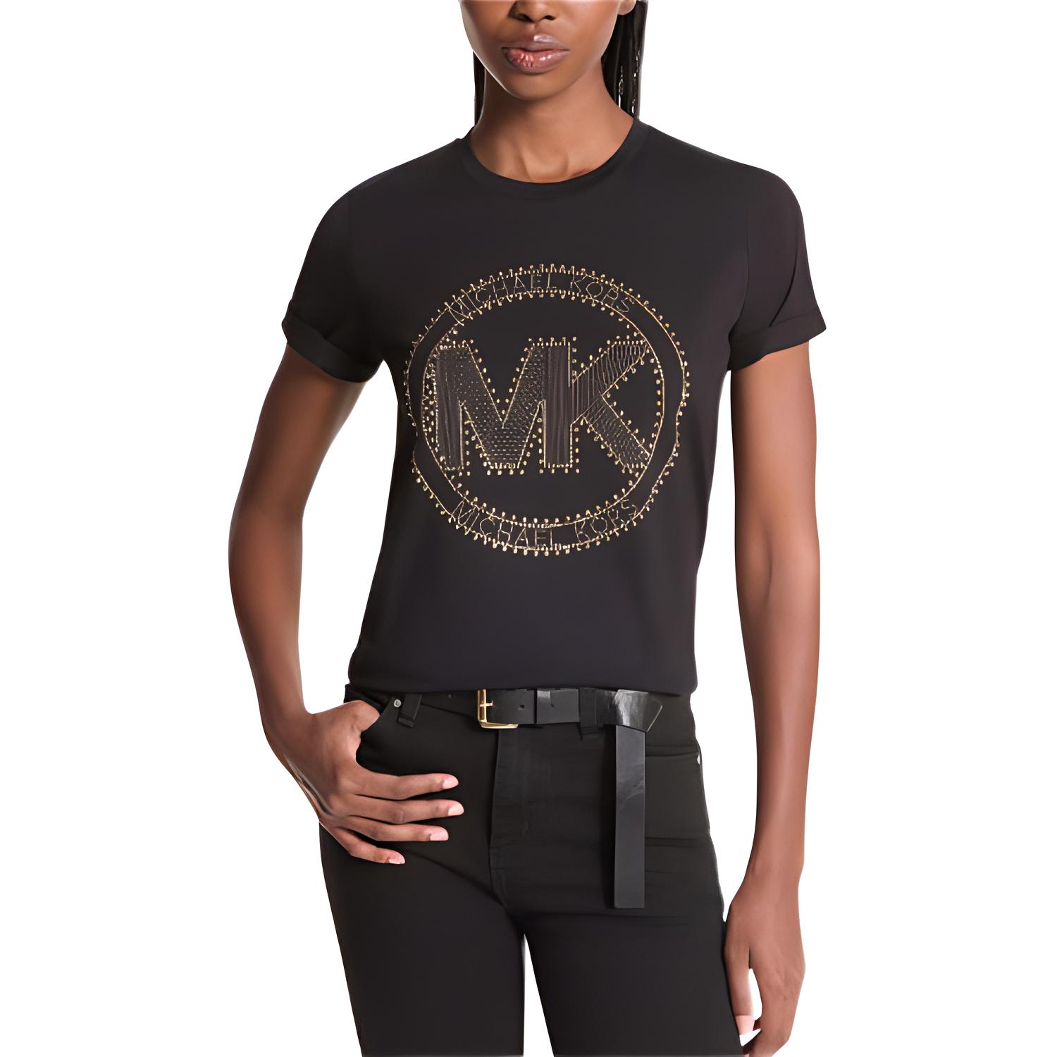 

Футболка из органического хлопка MICHAEL KORS с шипами и логотипом, черная