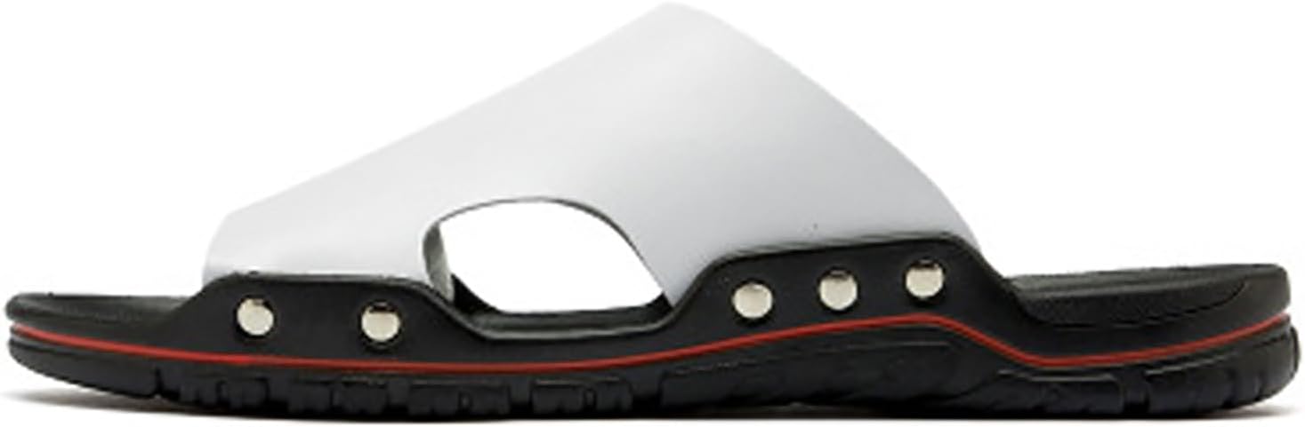 

Мужские кожаные сандалии с заклепками, плоской подошвой и открытым носком, слипоны, мягкая подошва, пляжные сандалии, летние повседневные, для отпуска и вечеринки Hdfdb, белый