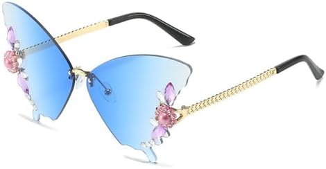 

Женские солнцезащитные очки 2027 года с бриллиантовой бабочкой, защита от УФ-излучения, винтажные металлические безободковые солнцезащитные очки, украшение для очков MTZJH, 7