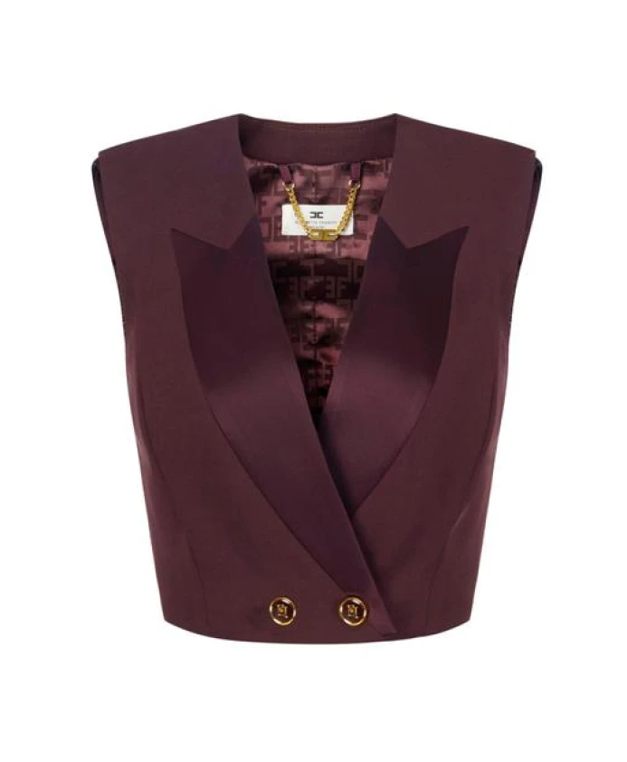 

Жилет из крепа с атласными лацканами Elisabetta Franchi, фиолетовый