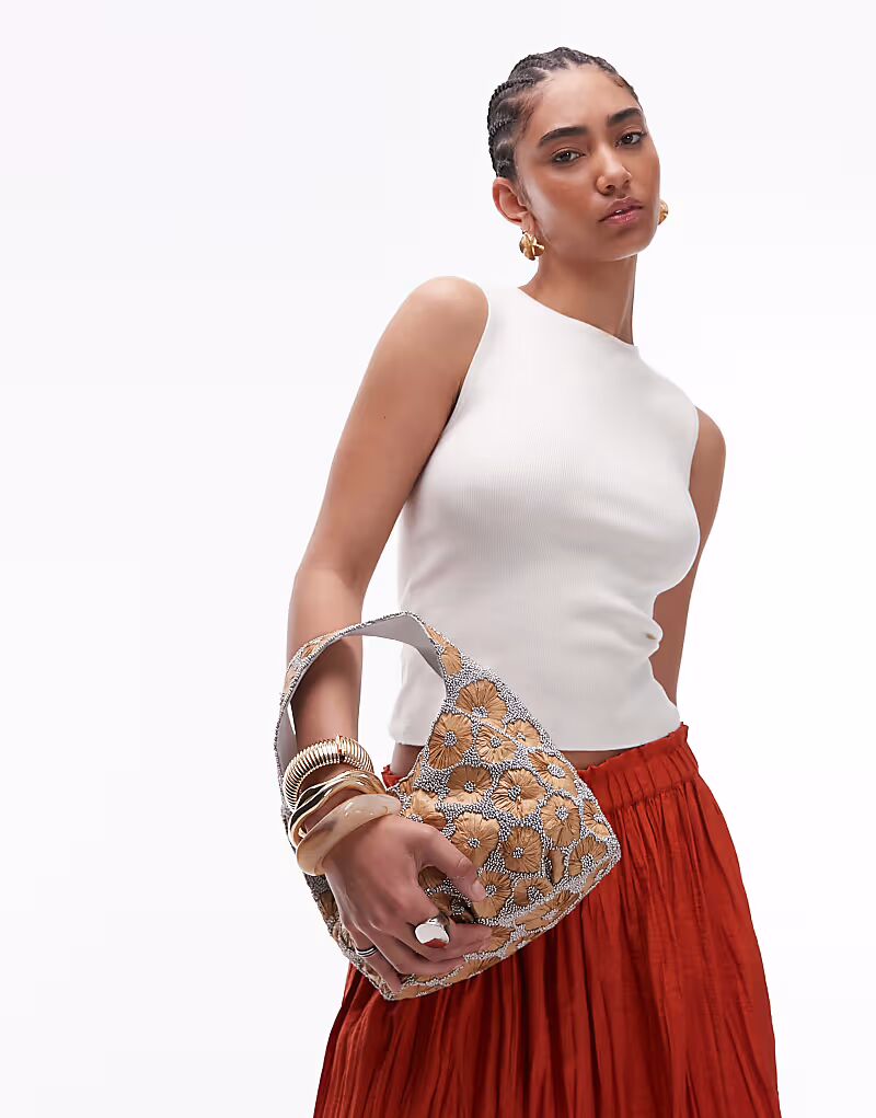 

Сумка Topshop Sindri с цветочным узором в натуральном и серебристом цвете