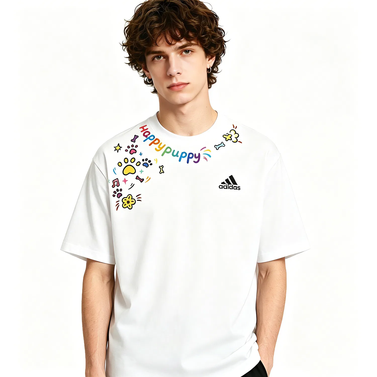 Футболка хлопковая логотип Adidas Must Haves бежевая — фото 4