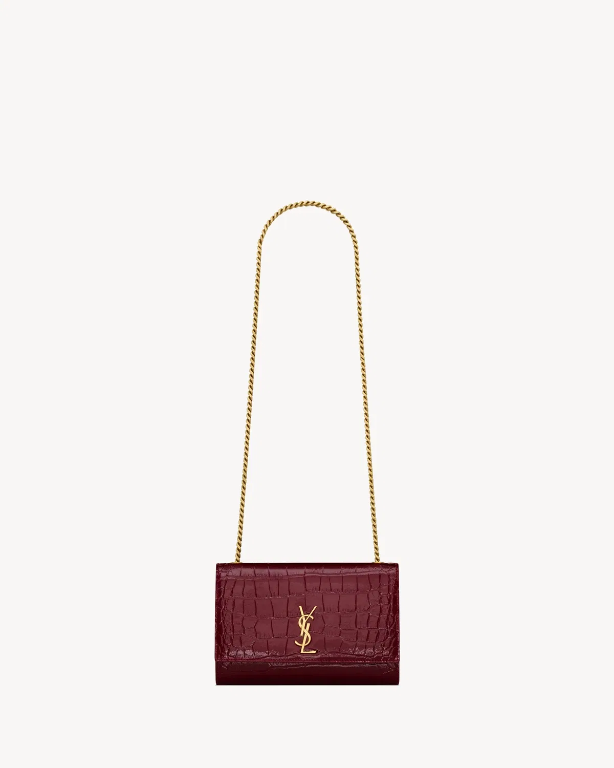 NEW KATE малый из лакированной кожи с тиснением под крокодила SAINT LAURENT, бордовый