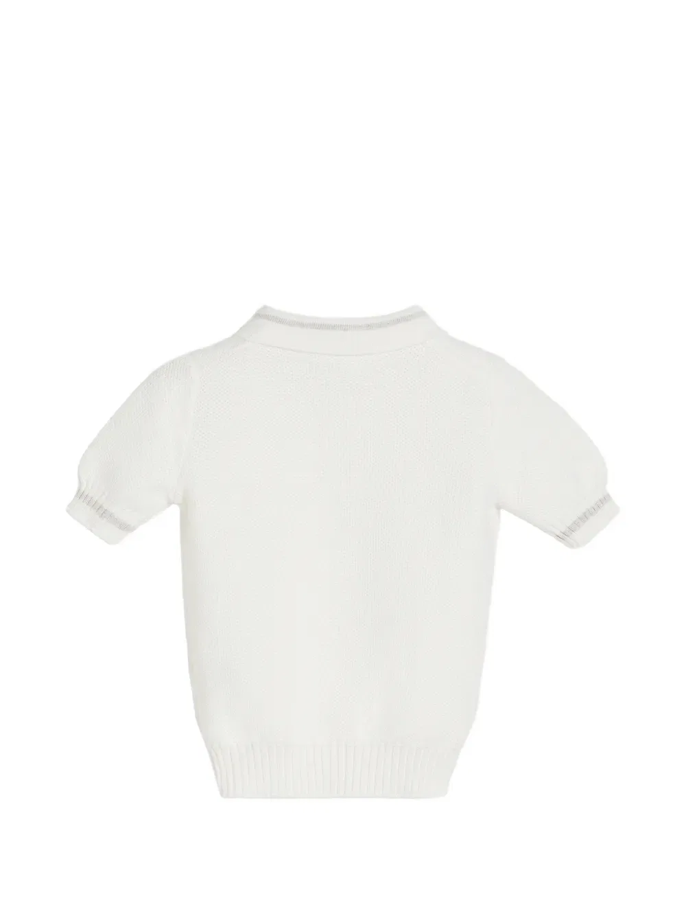 Хлопковая вязаная поло рубашка Baby Bernie с сотовым узором Brunello Cucinelli Kids, белый — фото 2