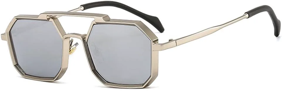 

Солнцезащитные очки в стиле панк с металлической оправой и двойной перемычкой, защита от ультрафиолета UV400, для мужчин и женщин UYPTK, Silver Silver Mirror