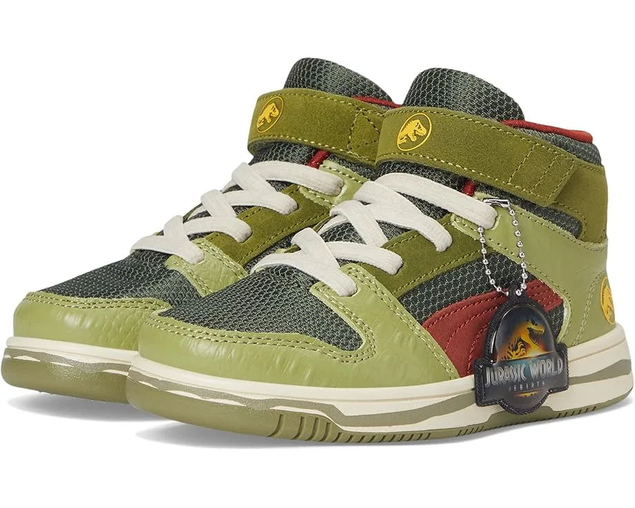 Кроссовки PUMA Kids Rebound Layup Mid Jurassic World Hook and Loop Shoes (Little Kid), Green Moss/Mars Red/Yellow Sizzle