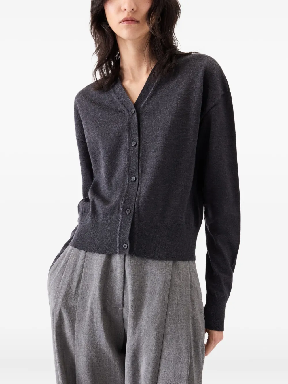 Шерстяной кардиган с V-образным вырезом JACQUEMUS, серый — фото 3