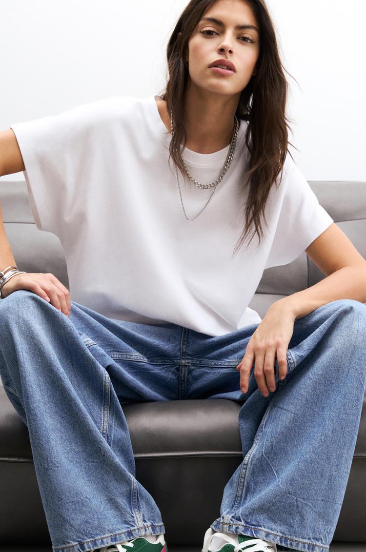 

Футболка большого размера с длинными рукавами Pull And Bear, белый