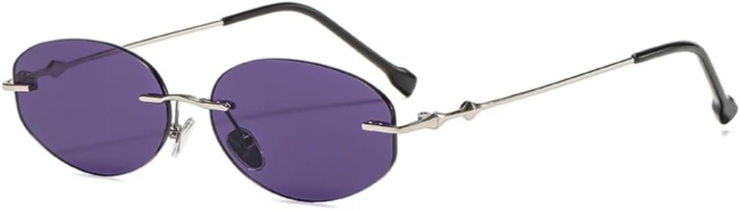 

Винтажные овальные женские солнцезащитные очки без оправы с металлическими дужками, роскошные мужские очки для путешествий и улицы, с застежкой-молнией, защита от УФ-излучения UV400 TVTBBVV, Silver Purple