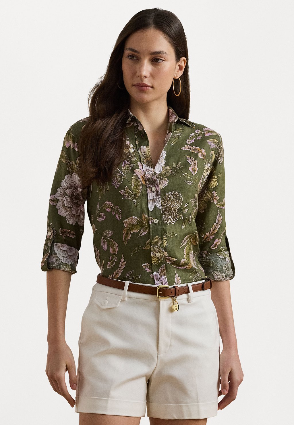 

Блузка на пуговицах RELAXED FIT FLORAL LINEN SHIRT Lauren Ralph Lauren, оливковый