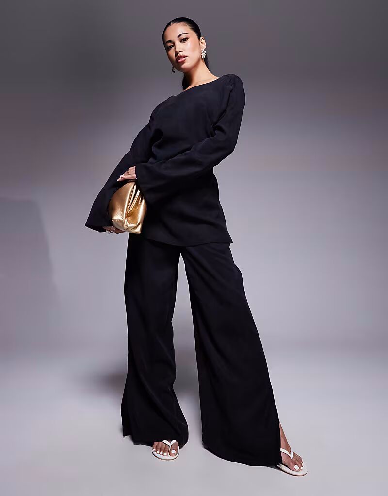 

Мягкие широкие брюки, цвет: черный, выбеленный Asos Design