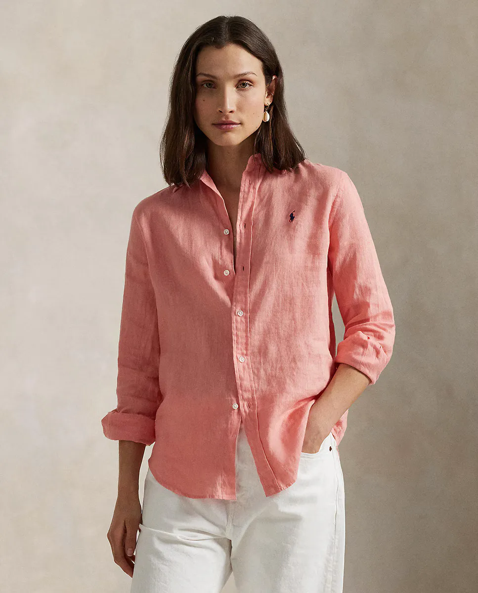 

Женская льняная рубашка с длинными рукавами Polo Ralph Lauren, розовый