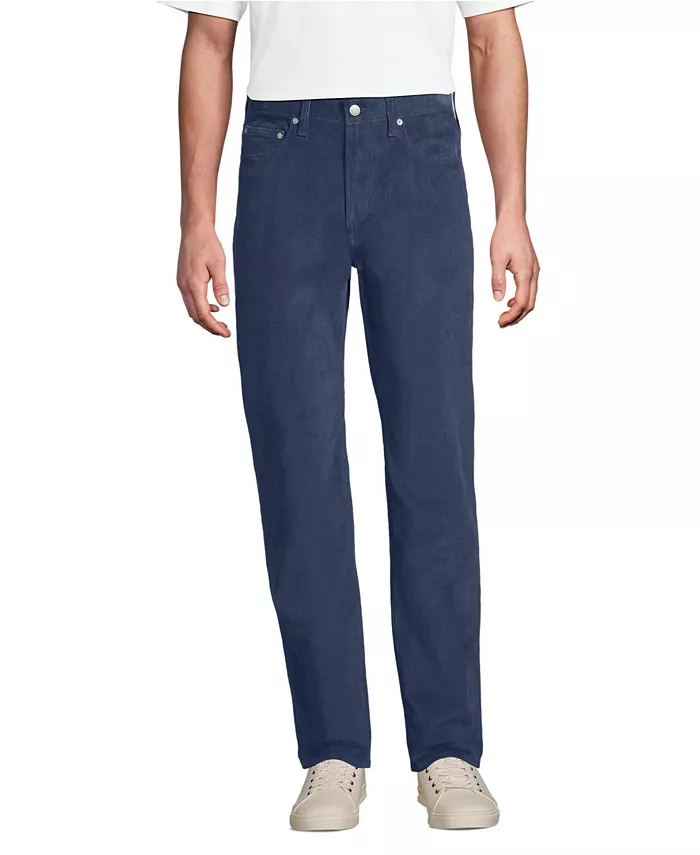 

Мужские брюки классического кроя с комфортной талией и 5 карманами из вельвета Lands' End, синий