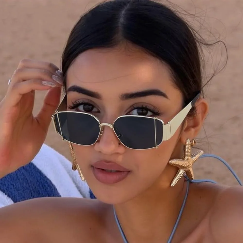 

Модные прямоугольные солнцезащитные очки в стиле панк для женщин, стильные, с металлической оправой, в стиле стимпанк, защита от УФ-излучения UV400 WNCKSQ, C3goldgray