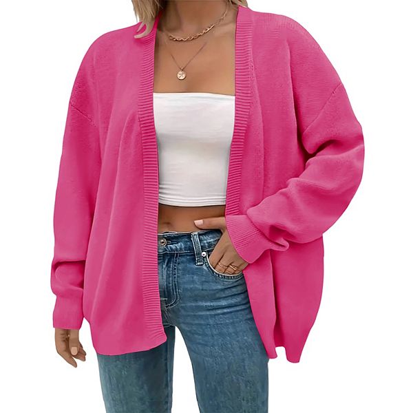 

Женский кардиган плюс сайз с открытой передней частью, вязаный, с длинными рукавами, объемный Maxxis Merch, Rose Red