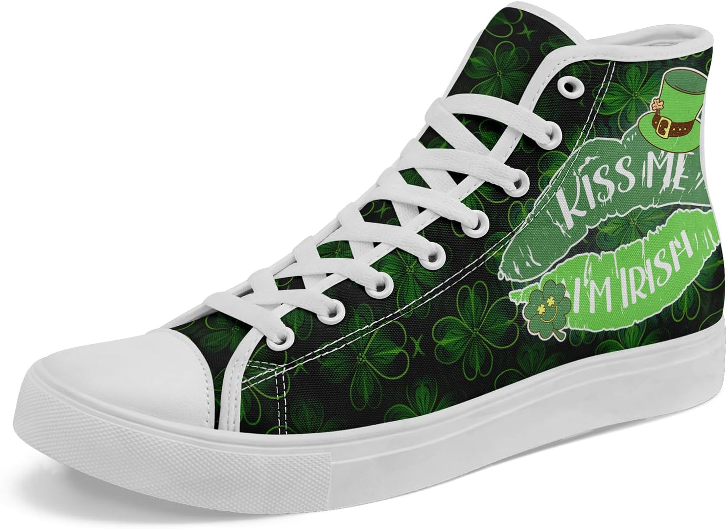 

Унисекс кеды на высокой подошве из канвы - зеленый дизайн «Счастливая клеверная шапка», удобная и стильная повседневная обувь из канвы для мужчин Coolcustomize