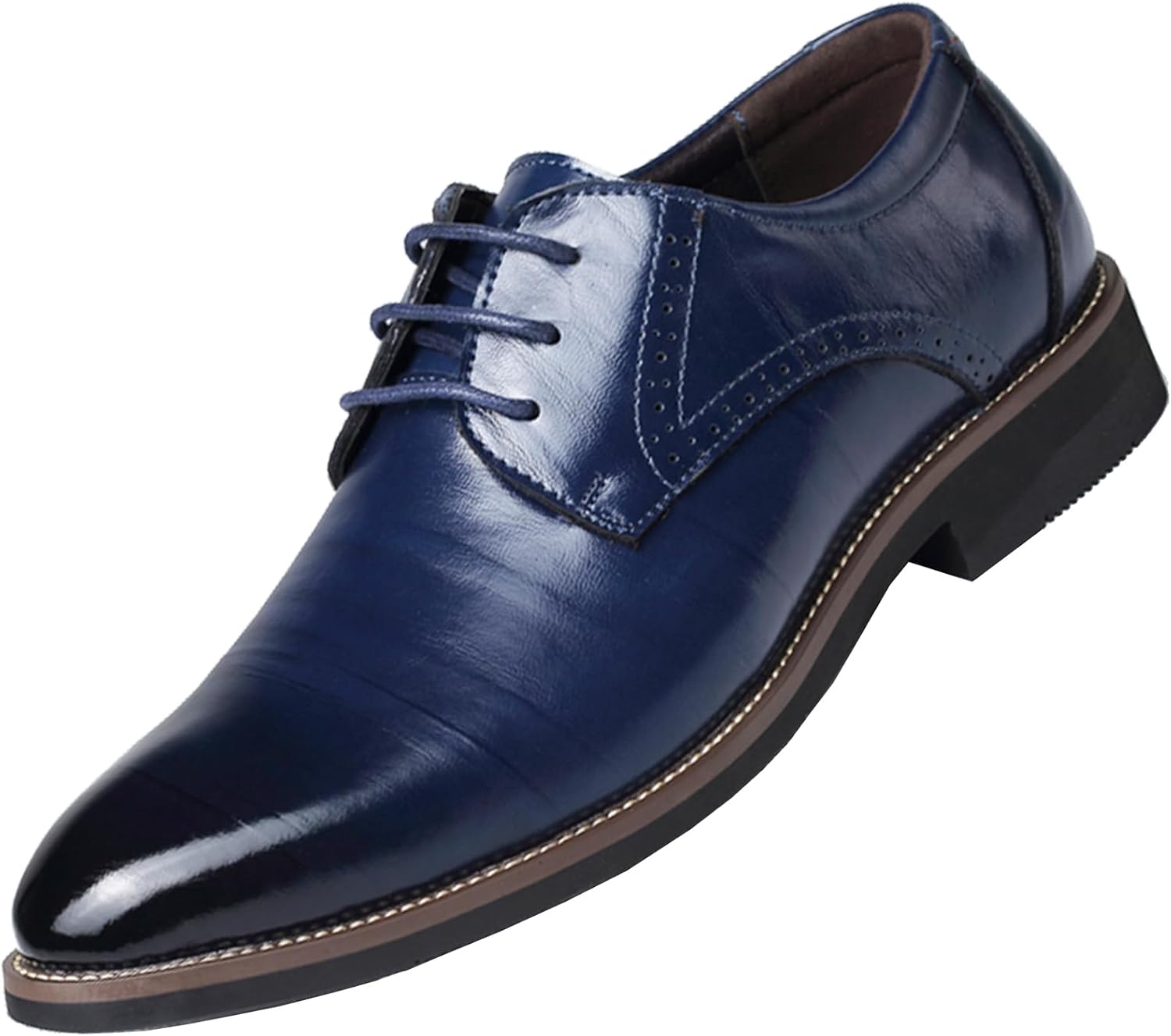 

Мужские туфли WUIWUIYU с искусственной кожей, шнуровкой, классические оксфорды, деловые, для смокинга, свадьбы, плоские, нарядные, дерби с крыльями, синий