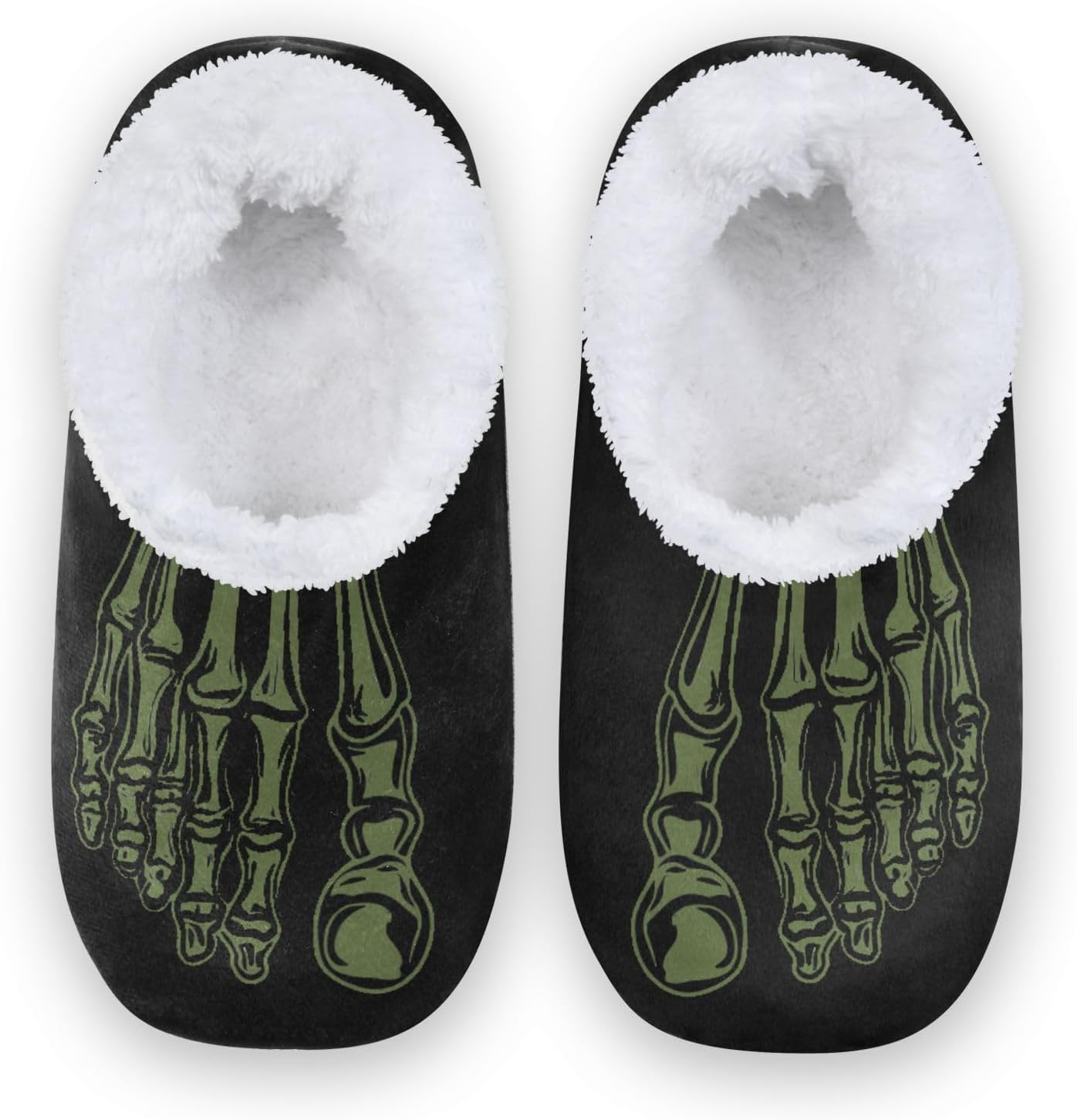 

Домашние зимние тапочки DOMIKING с рисунком скелета, пушистой нескользящей мягкой подошвой, уютные домашние тапочки для мужчин и женщин. Подходят как мужчинам, так и женщинам, темно-зеленый