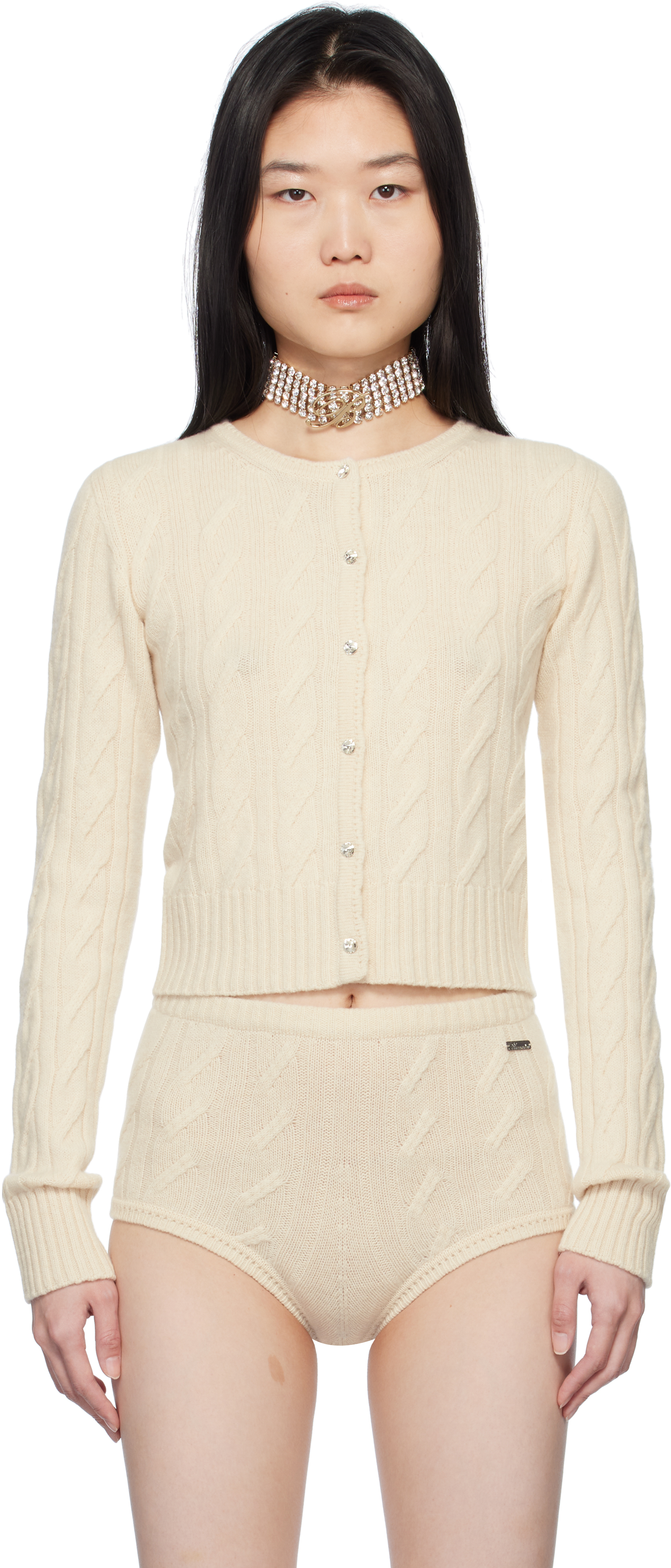 

Кардиган из шерсти и кашемира цвета «Off-White» Blumarine