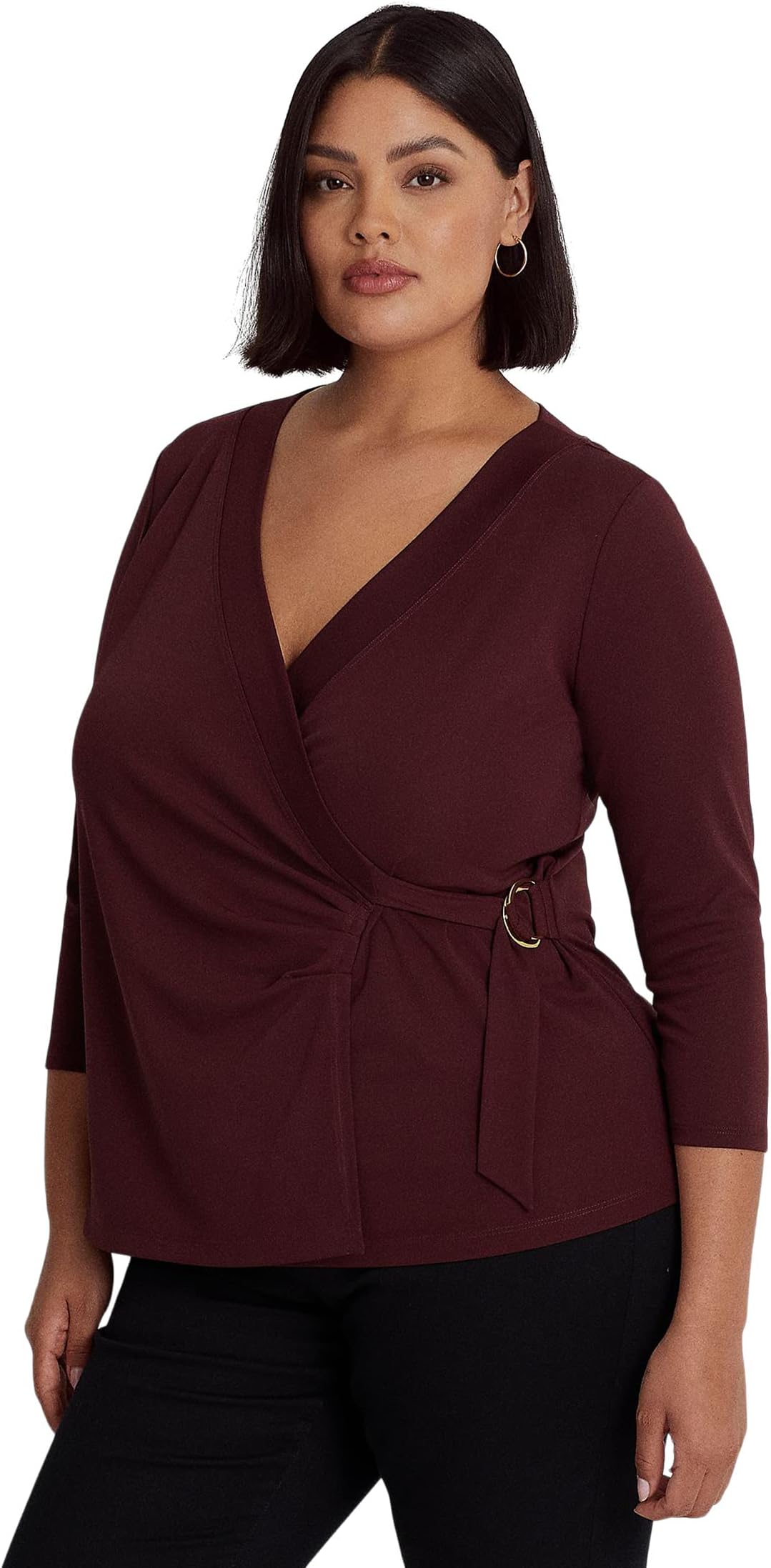 

Топ Lauren Ralph Lauren Plus Size Stretch Jersey Surplice Top, цвет Vintage Burgundy