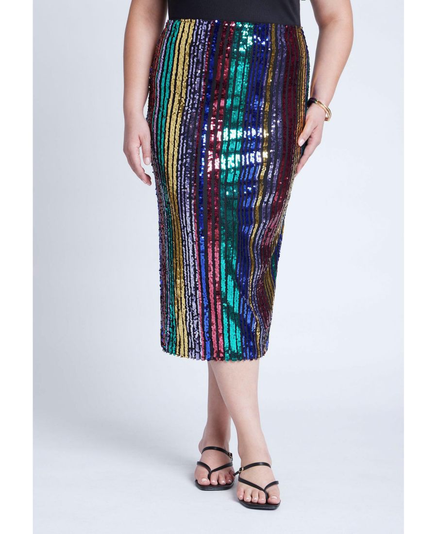 

Женская миди-юбка больших размеров в радужную полоску с пайетками ELOQUII, Multi color stripe