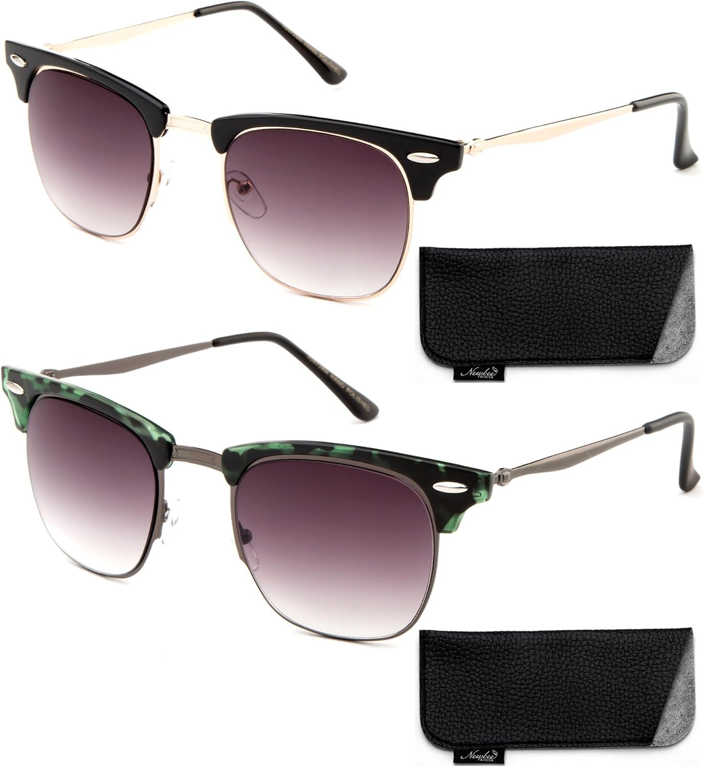 

Newbee Fashion - "Luciano" Полуободковые солнцезащитные очки в винтажном стиле с градиентными линзами UV400 Newbee Fashion Sunglasses, 2 Pack-black/Gold & Green-w/Pouch