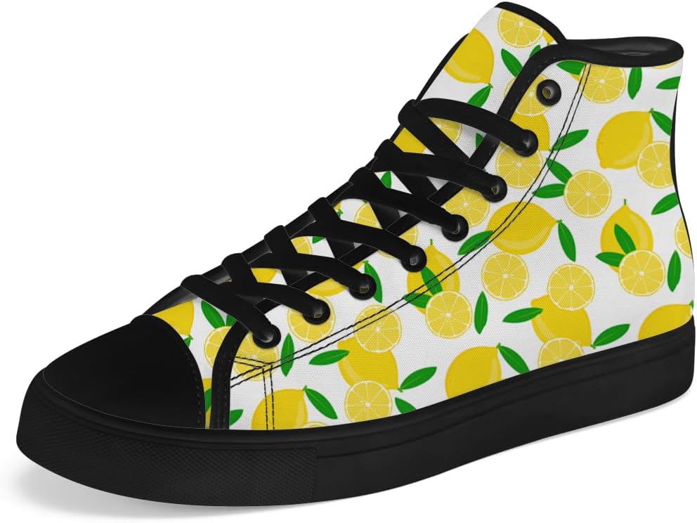

Мужские и женские высокие кеды с лимонным принтом, желтые высокие кроссовки на шнуровке, повседневная обувь Chebing