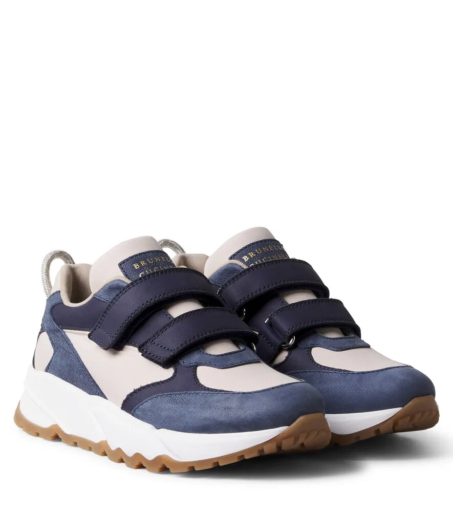 Кроссовки с кожаной отделкой Brunello Cucinelli Kids, синий