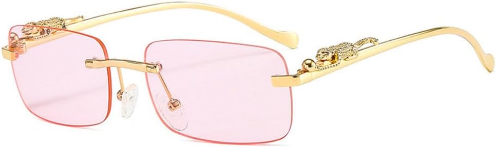 

LVTFCO Модные прямоугольные солнцезащитные очки без оправы для женщин, ретро-стиль, прозрачные линзы цвета океана, мужские солнцезащитные очки с защитой от УФ-излучения UV400, Pink