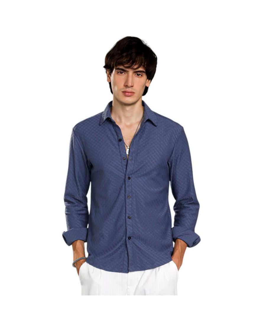 

Мужская рубашка цвета эгейского синего с геометрическим узором Campus Sutra, Blue