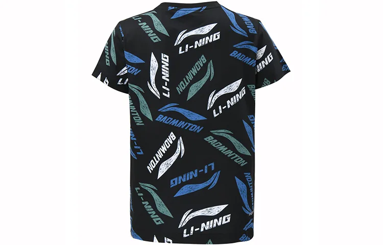 Футболка Li-Ning для детей с круглым вырезом, Black Green Blue — фото 4