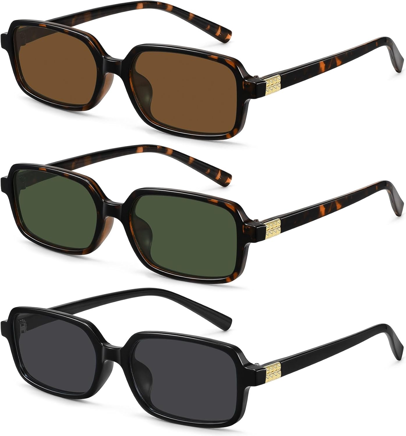 

Солнцезащитные очки MEETSUN ретро прямоугольной формы для женщин, модные винтажные очки 90-х годов, маленькие квадратные, с защитой от УФ-излучения, 3pack-black/Gray+tortoise/Brown+tortoise/Dark Green