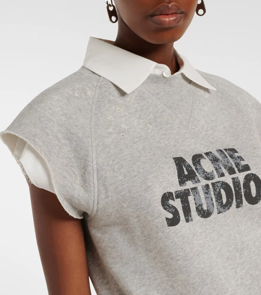 Многослойный хлопковый флисовый жилет с логотипом Acne Studios, серый — фото 4