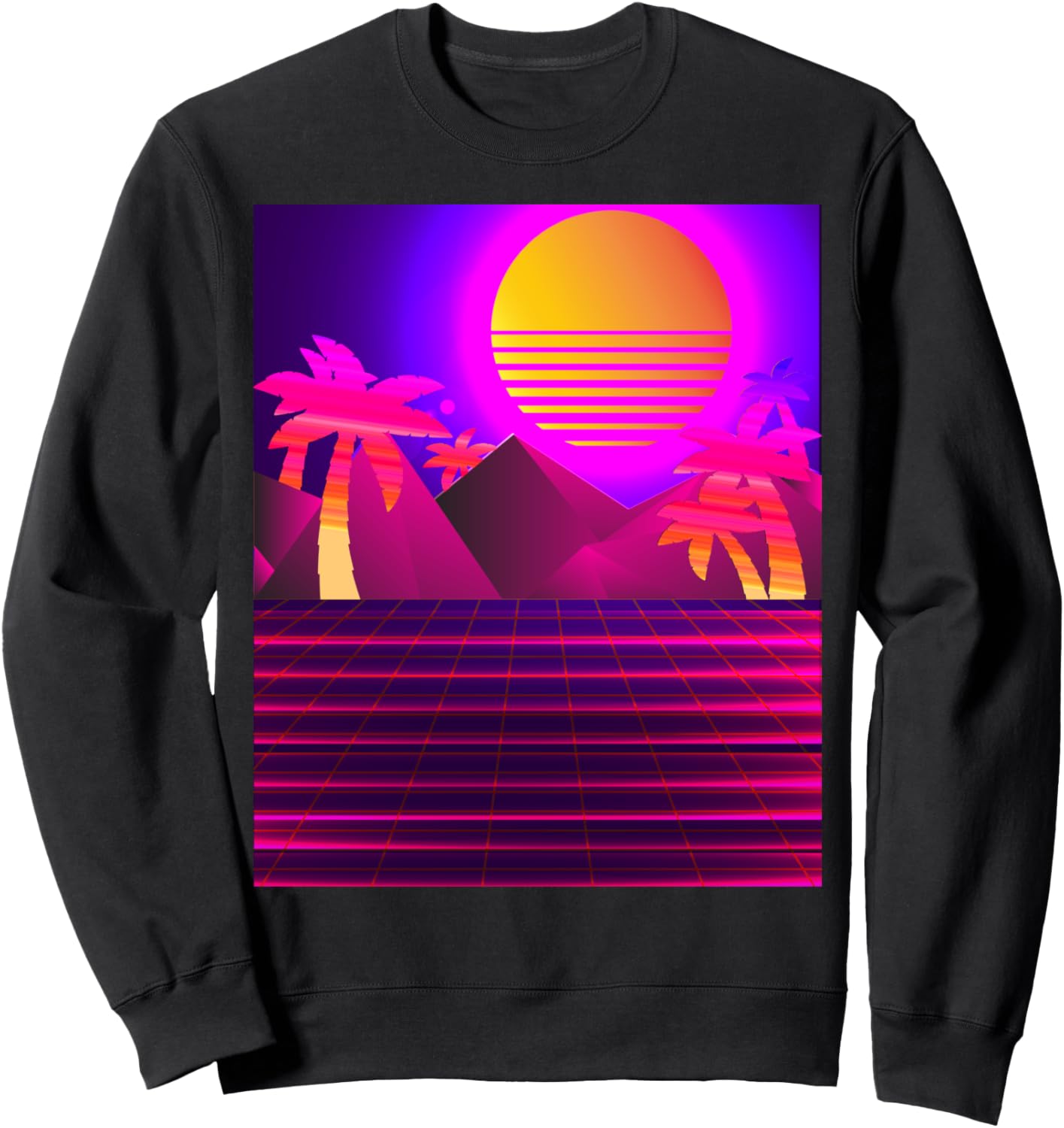 

Пальмы и закат в стиле vaporwave, толстовка в стиле синтвейв 80-х 80S & 90S Aesthetic Vaporwave Designs, черный