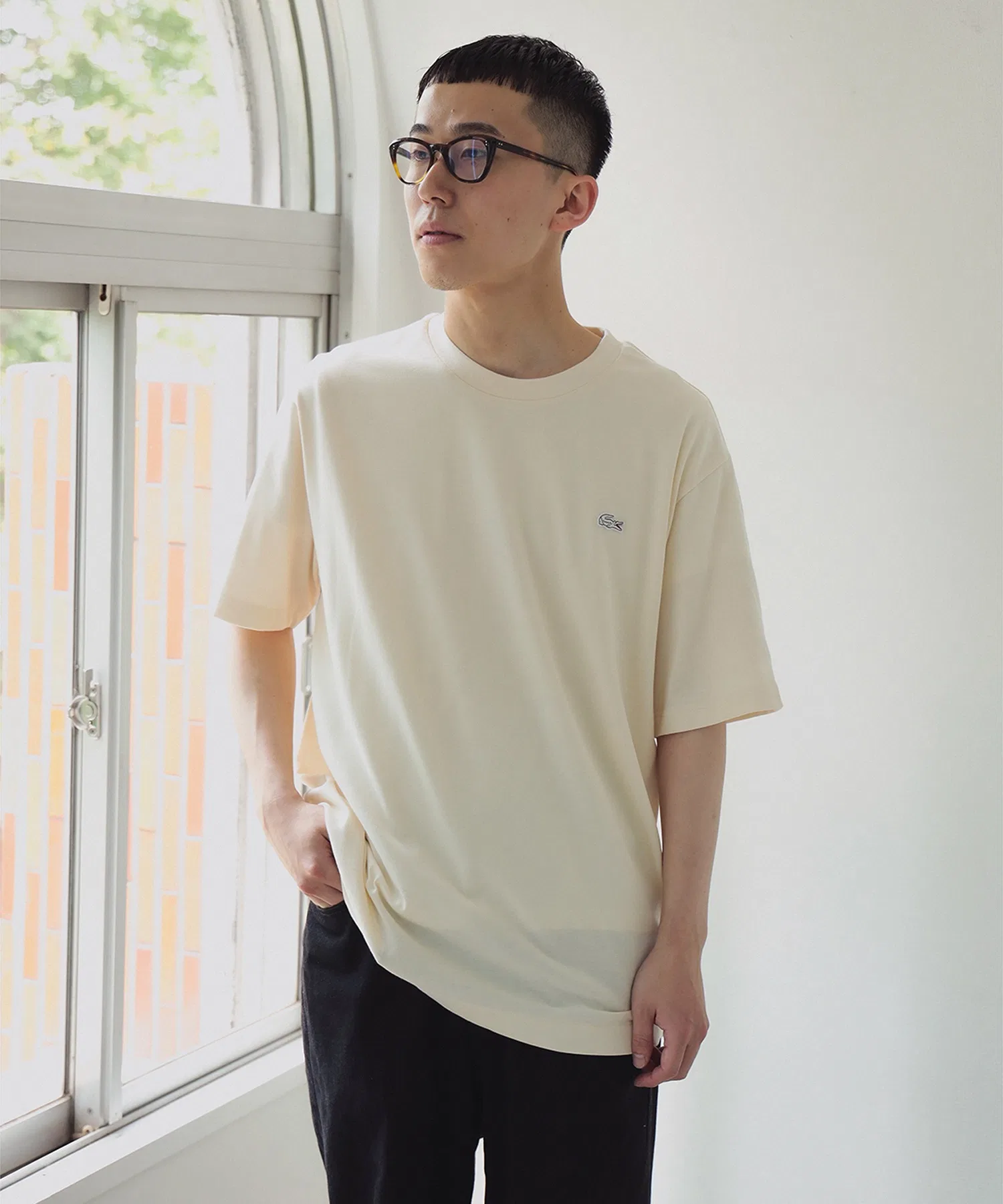 Футболка LACOSTE круглая горловина хлопок белая