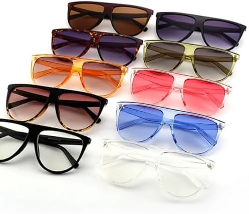 

Солнцезащитные очки в стиле ретро 2026 года для женщин, большая оправа, плоская верхняя часть, винтажные очки, градиентный черный цвет, один размер MTZJH, One Color