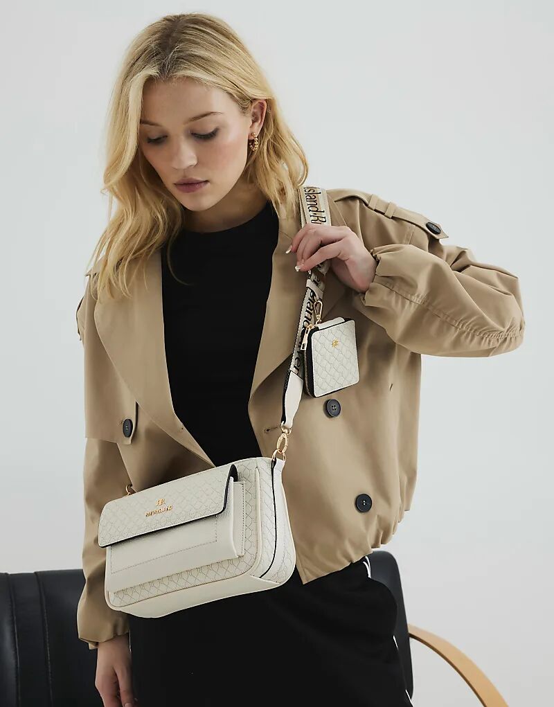 

Сумка-мешок через плечо River Island Ri с монограммой, кремового цвета