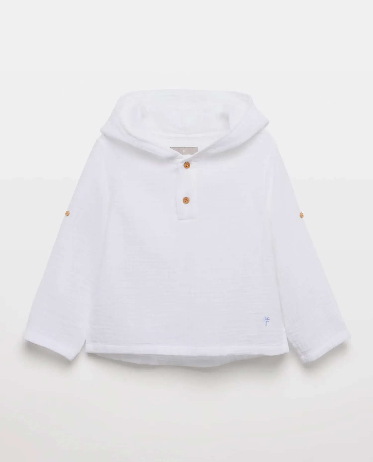 Рубашка для мальчика с длинным рукавом, воротником-стойкой и капюшоном из газа Coconut El Corte Inglés, белый — фото 4