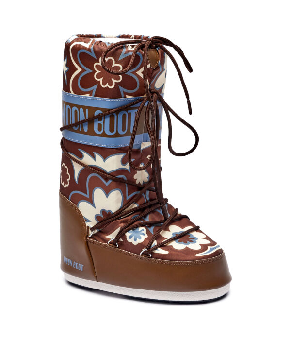 Сапоги женские зимние Moon Boot Icon Flower с принтом, коричневый / синий