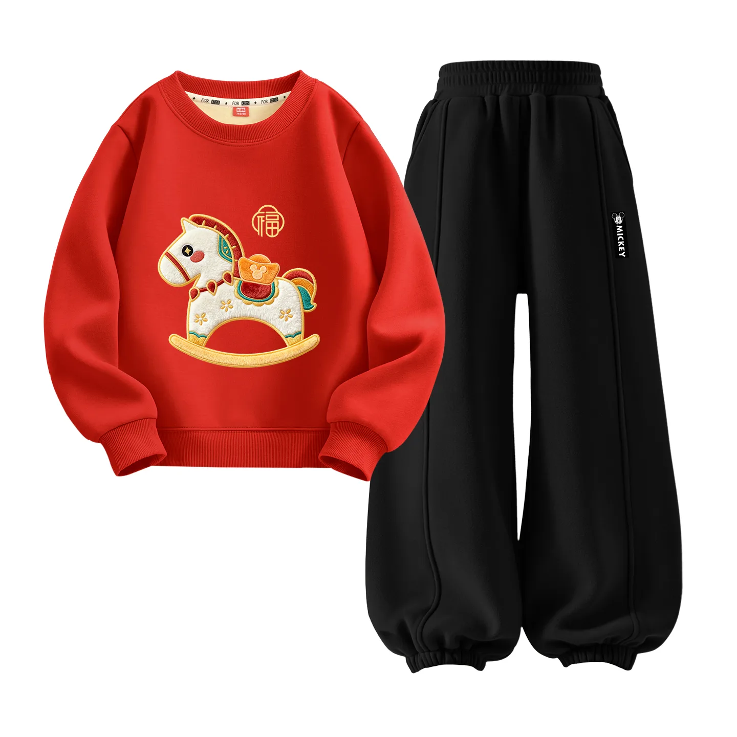 Детская повседневная спортивная футболка с круглым вырезом Disney, [Thickened and Fleece-Lined]Diyuma Red+Diyang Hook-and-Loop K Black