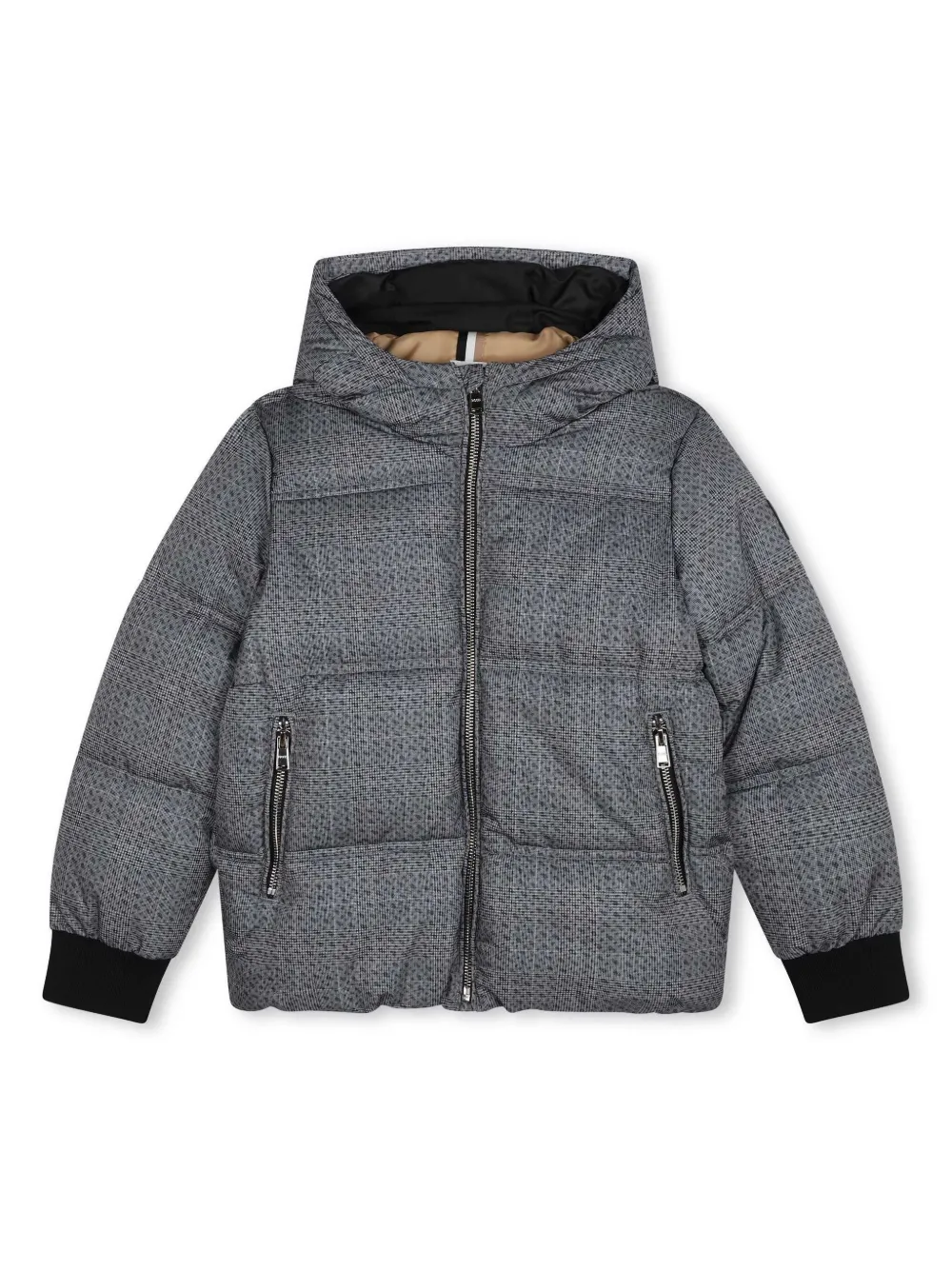 

Пуховик в клетку BOSS Kidswear, серый