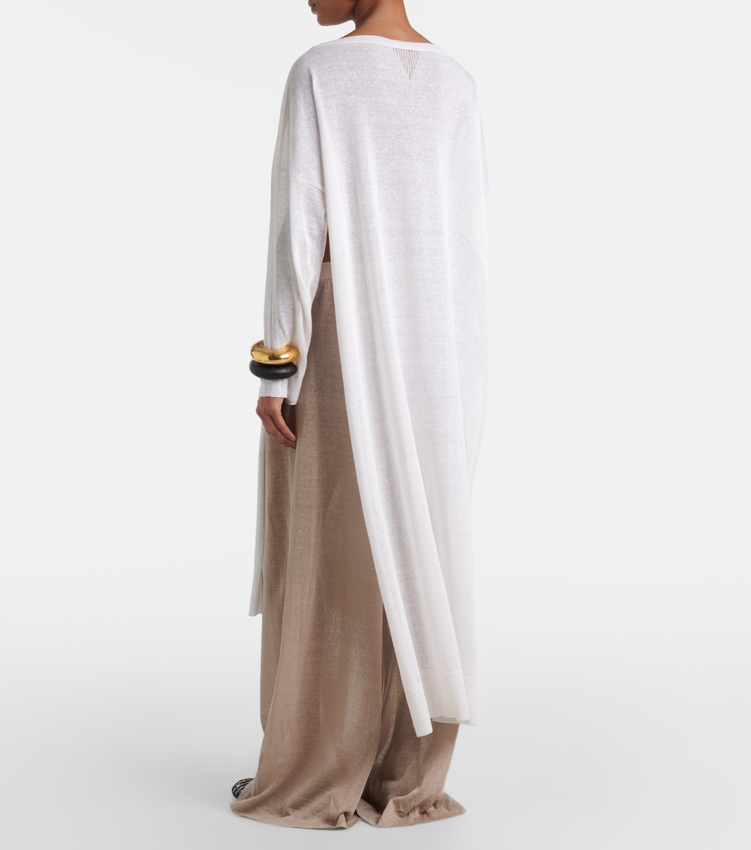 Широкие брюки из льна и шелка Alaïa, Beige Clair — фото 3