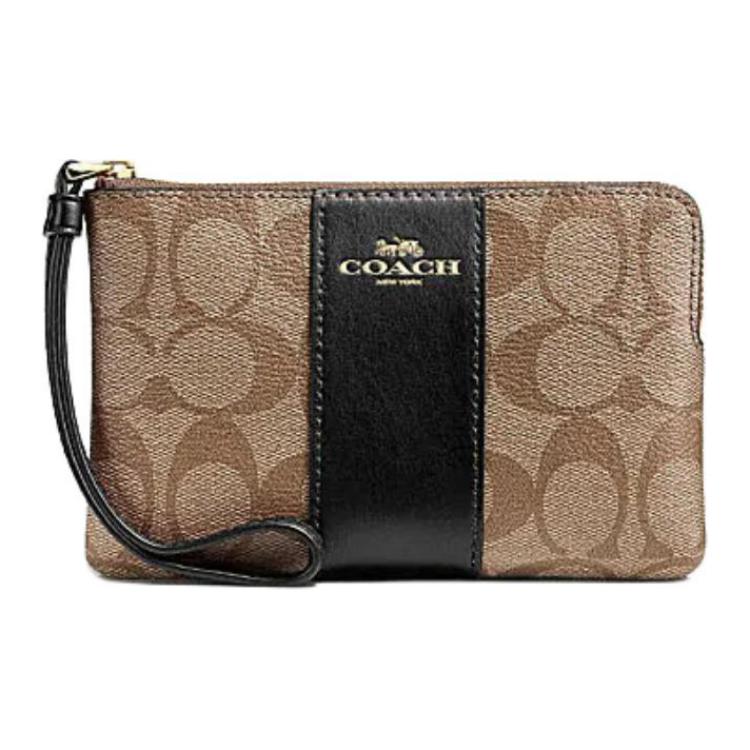 

COACH Мини-клатч для женщин Corner Zip Coated Canvas с элементами из переработанной кожи, цвета khaki и black
