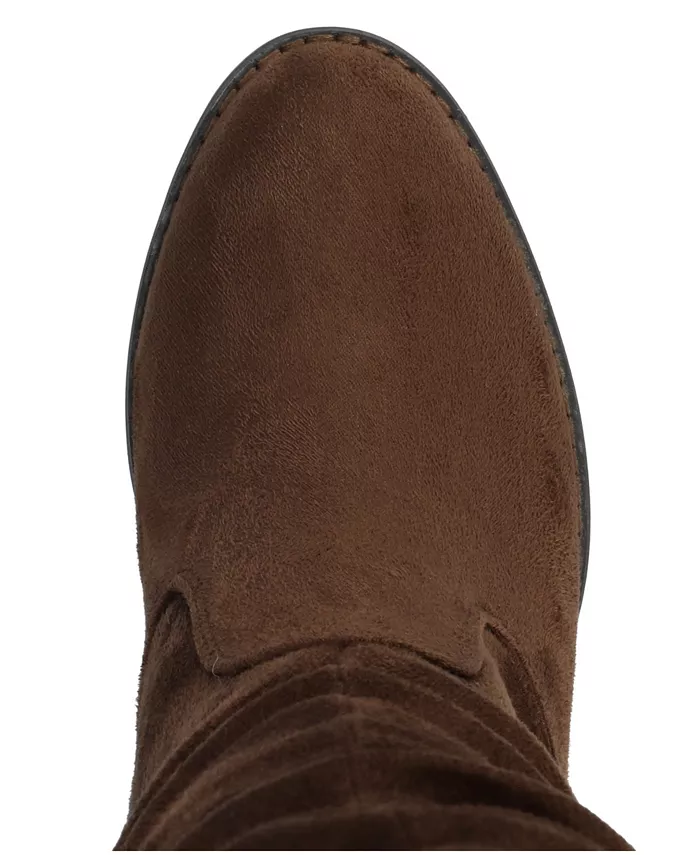 Женские сапоги Kaison Wide Calf с наборным каблуком Journee Collection, коричневый — фото 4